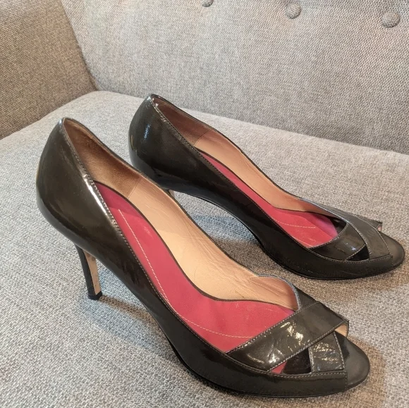 Kate Spade peep toe pumps dark green patent leather size 11 - Picture 4 of 8